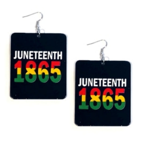 JUNETEENTH 1865 Red Yellow Green Rectangle Statement Dangle Wood Earrings