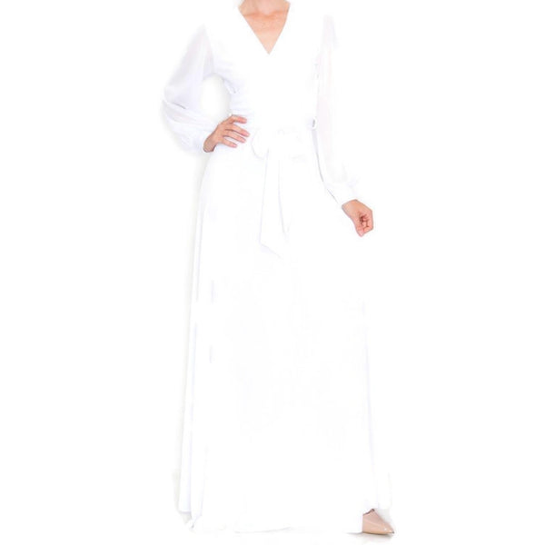 BLACK or WHITE SHEER Long Bell Sleeve Evening Formal Maxi Dress