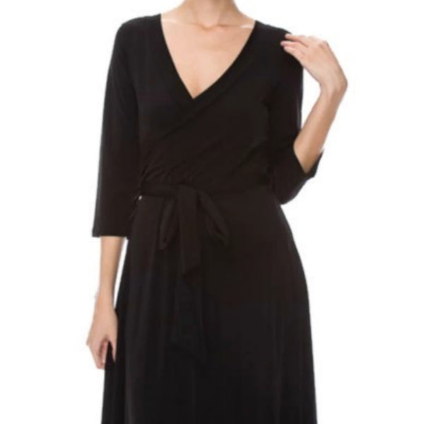 Black Faux Wrap Maxi Dress