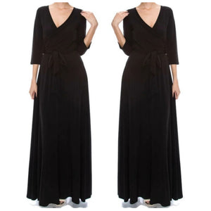 Black Faux Wrap Maxi Dress