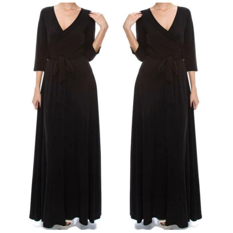 Black Faux Wrap Maxi Dress