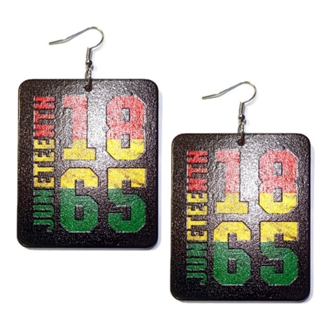 Juneteenth 1865 RYG Rectangle Statement Dangle Wood Earrings