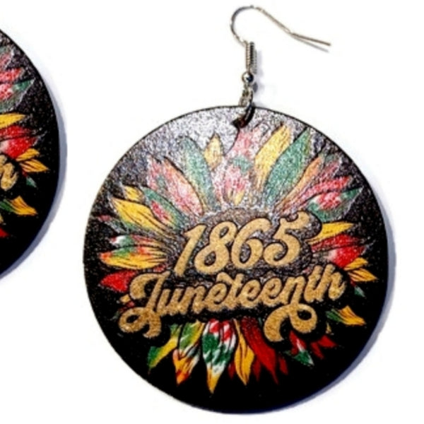 Sunflower 1865 Juneteenth Statement Dangle Wood Earrings