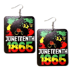 Butterfly Afro Juneteenth 1865 Rectangle Statement Dangle Wood Earrings