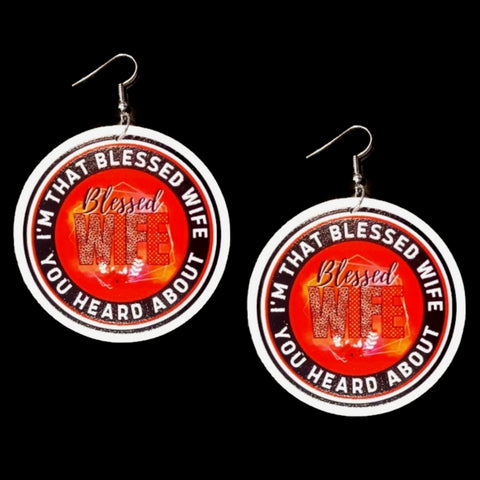 Blessed Wife You Heard About Statement Dangle Wood Earrings