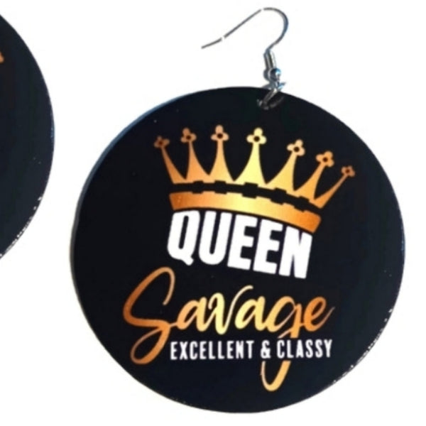 Crown Queen Savage Excellent and Classy Large Statement Dangle Wood Earrings