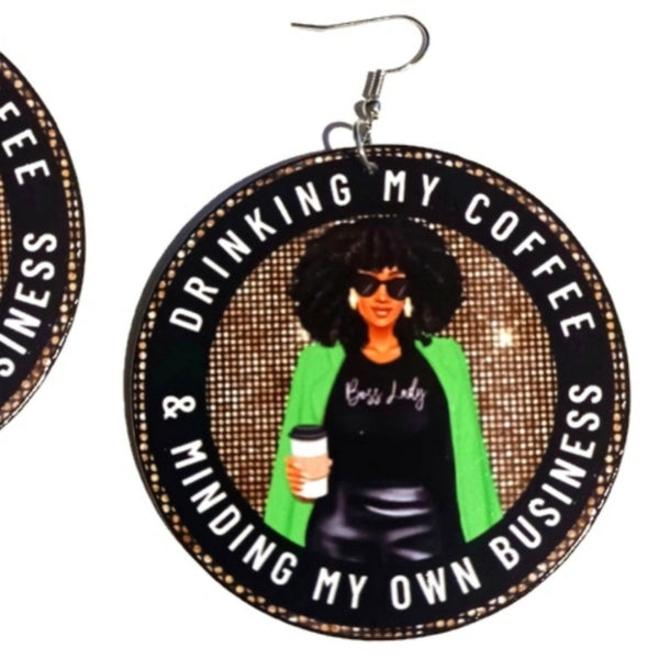 Boss Lady MOB Large Statement Dangle Wood Earrings