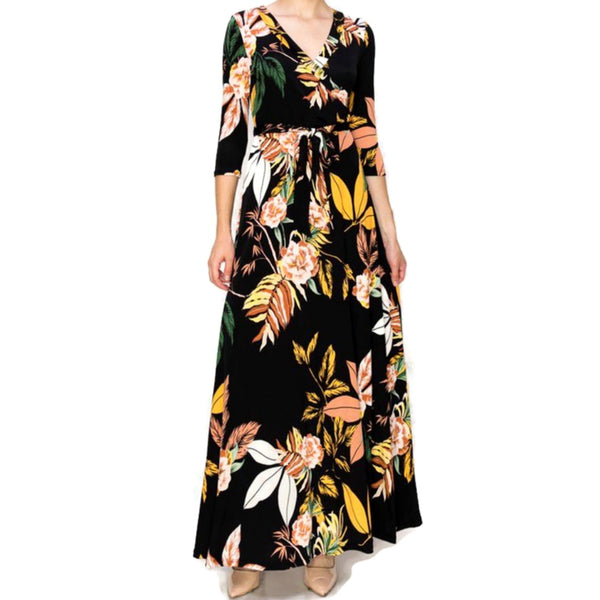 Blushing Tropics Floral Faux Wrap Maxi Dress