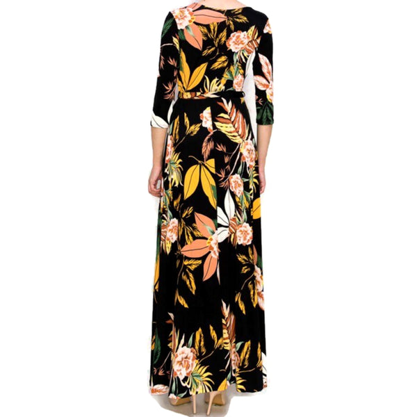 Blushing Tropics Floral Faux Wrap Maxi Dress