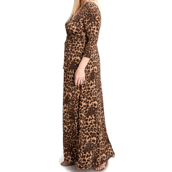 Leopard Faux Wrap Maxi Plussize Dress