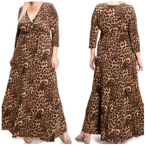 Leopard Faux Wrap Maxi Plussize Dress