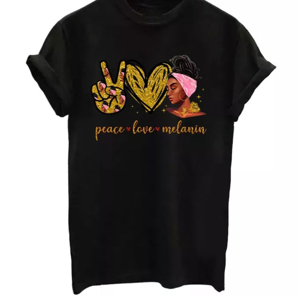 Ready To Press DTF Transfer Peace Love Melanin Pink Gold