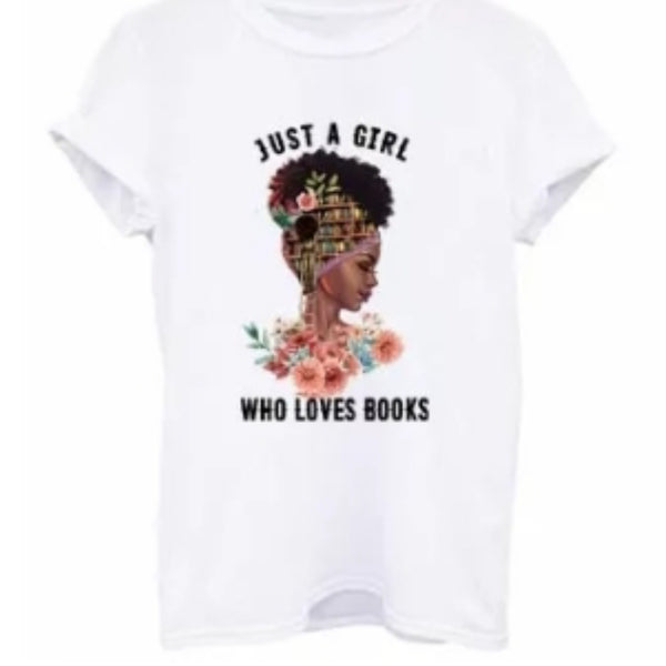 Ready To Press DTF Transfer Just A Girl Who Love Books Glitter Florals