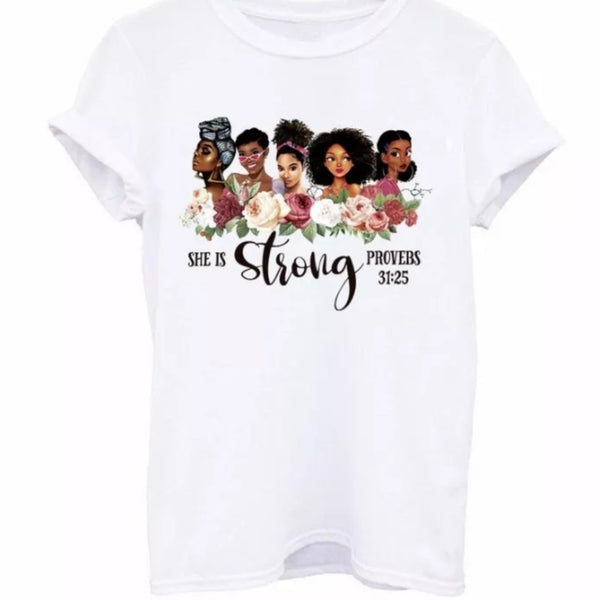 Ready To Press DTF Transfer Proverbs 31:25 She is Strong Melanin Sisters Florals