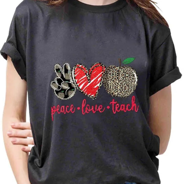 Ready To Press DTF Transfer Peace Love Teach Apple Leopard Red Heart