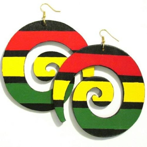 Rasta Swirl Handmade Multi Statement Dangle Wood Earrings