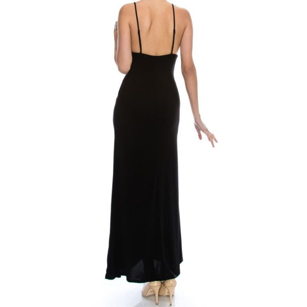 Black Silhouette Spaghetti Strap Maxi Evening Dress