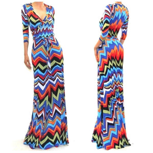 Got Style Multi Color Faux Wrap 3/4 Sleeve Casual Party Maxi Dress