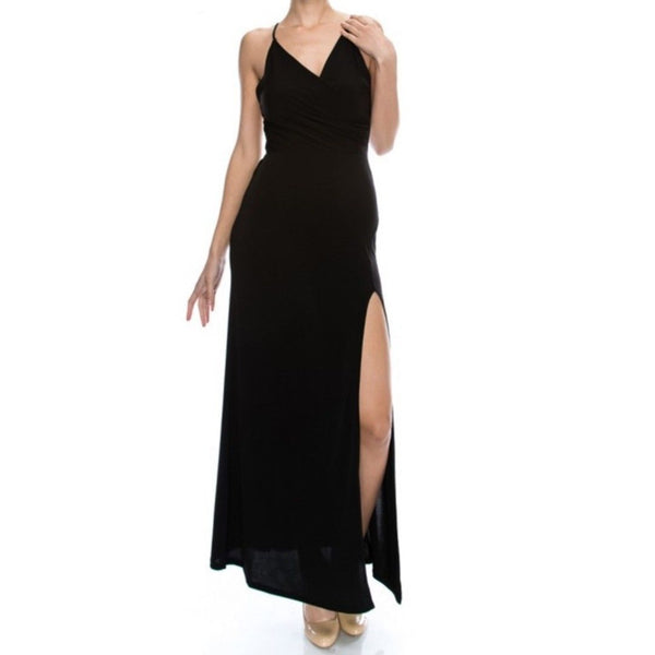 Black Silhouette Spaghetti Strap Maxi Evening Dress