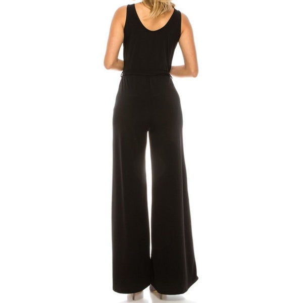 Black Solid Sleeveless Casual Wide Leg Jumpsuit