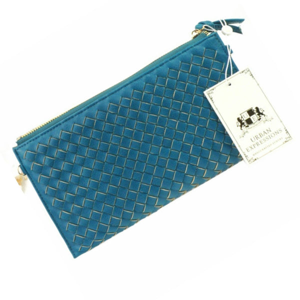 Urban Expressions Vegan Leather Teal Avril Woven Clutch Wristlet Handbag