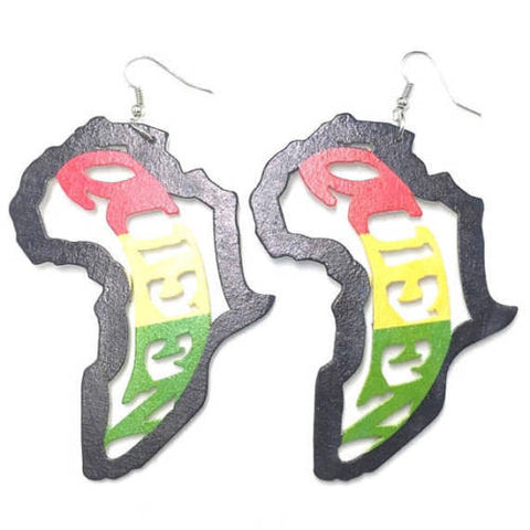 Africa Rasta Queen Statement Wood Dangle Drop Earrings