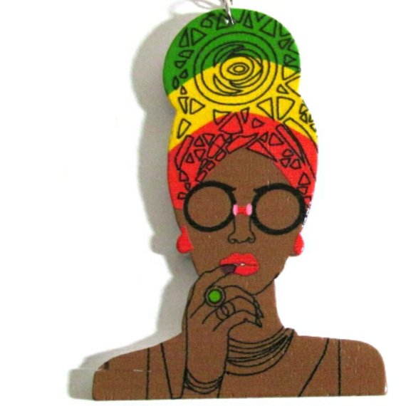 Queen Rasta Turban Statement Dangle Wood Earrings