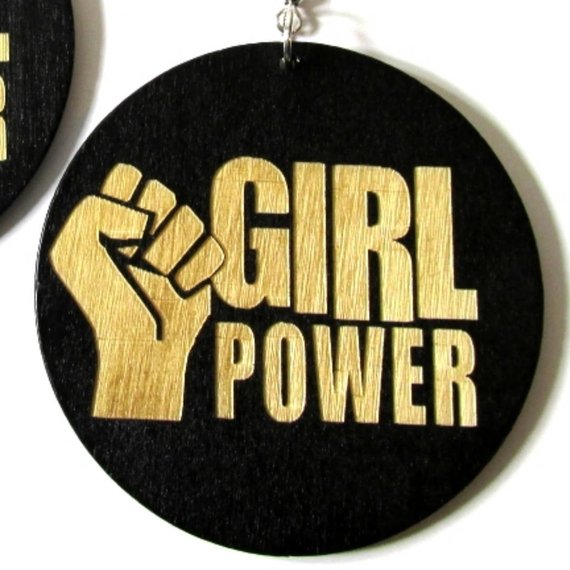 Girl Power Fist Statement Dangle Engraved Wood Earrings