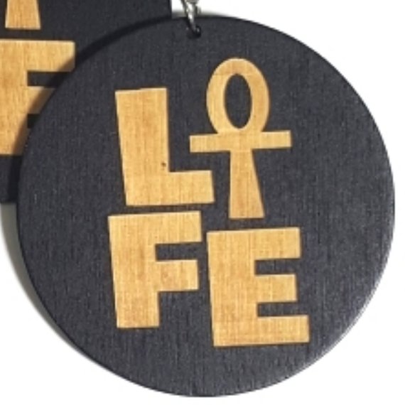 LIFE Statement Dangle Engraved Wood Earrings