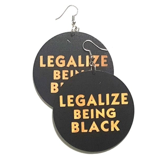 Legalize Being Black Statement Dangle Engraved Wood Earrings