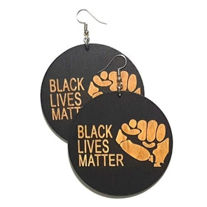 BLM Power Fist Statement Dangle Engraved Wood Earrings