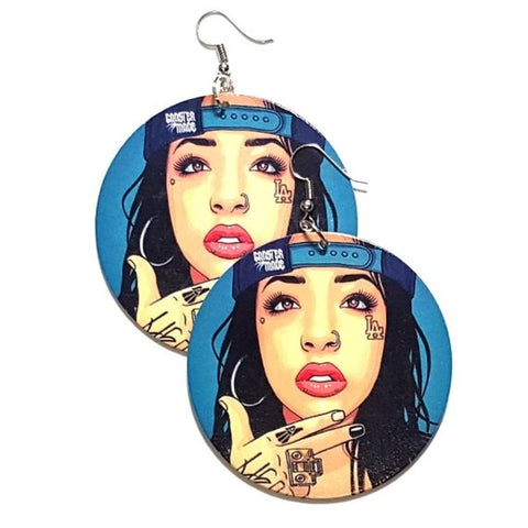 LA Gangster Made Statement Dangle Wood Earrings