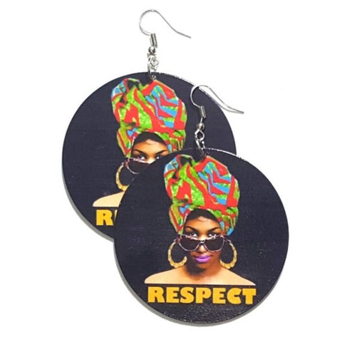 QUEEN RESPECT Statement Dangle Wood Earrings