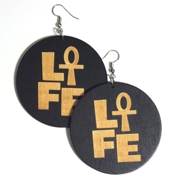 LIFE Statement Dangle Engraved Wood Earrings