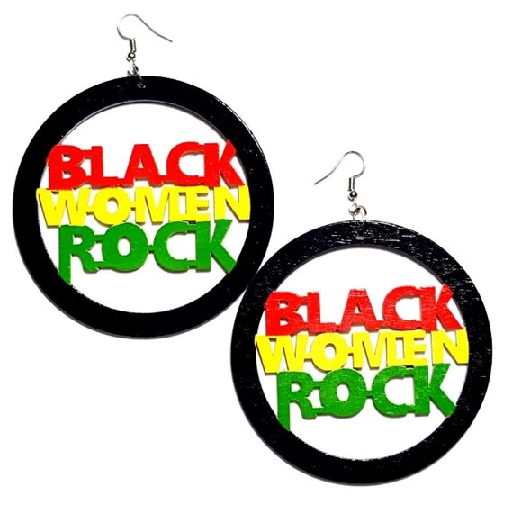 Black Women Rock Statement Dangle Wood Earrings