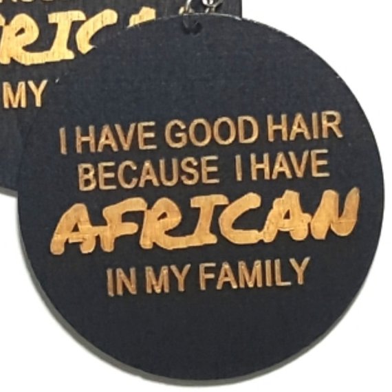 GOOD HAIR African In My Family Statement Dangle Engraved Wood Earrings