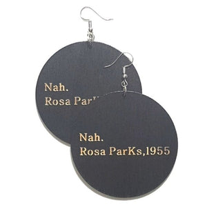 Nah. Rosa Parks 1955 Statement Dangle Engraved Wood Earrings