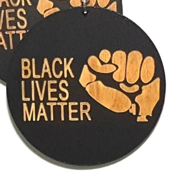 BLM Power Fist Statement Dangle Engraved Wood Earrings