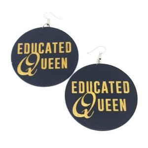 Educated Queen Statement Dangle Engraved Wood Earrings