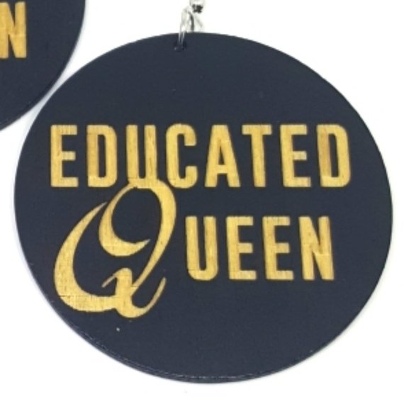 Educated Queen Statement Dangle Engraved Wood Earrings