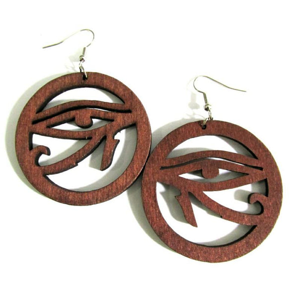 Evil Eye Natural Statement Dangle Wood Earrings