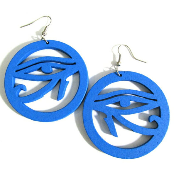 Evil Eye Natural Statement Dangle Wood Earrings