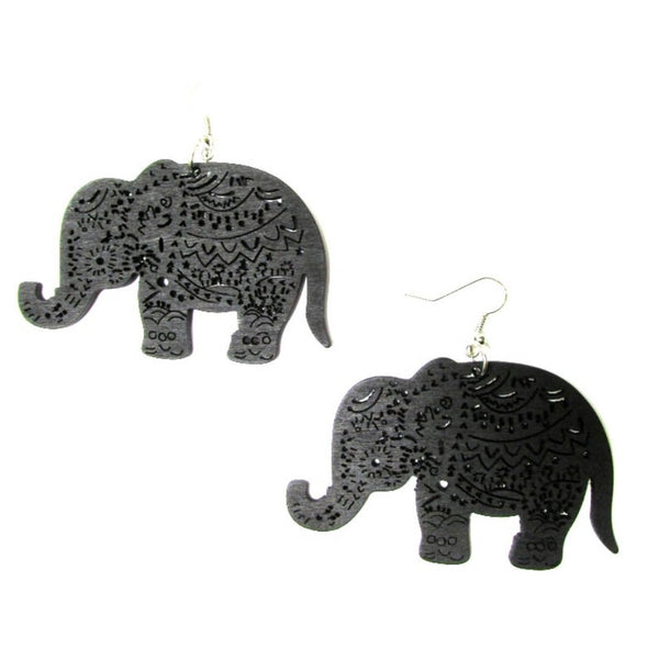 Elephant Natural Statement Dangle Wood Earrings