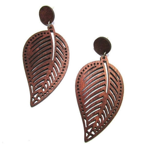 Leaf Natural Statement Dangle Wood Earrings