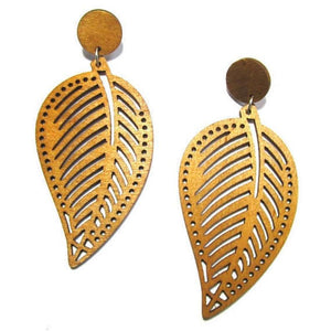 Leaf Natural Statement Dangle Wood Earrings