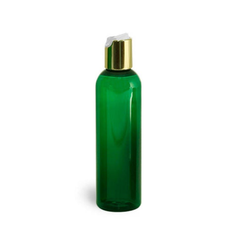 8oz Green Plastic Bottles with Gold Disc Dispensing Caps - Set of 4