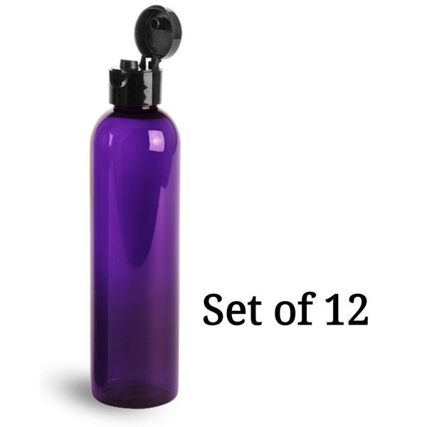 8oz Purple Plastic Bottles with Black Flip Dispensing Caps - Set of 12