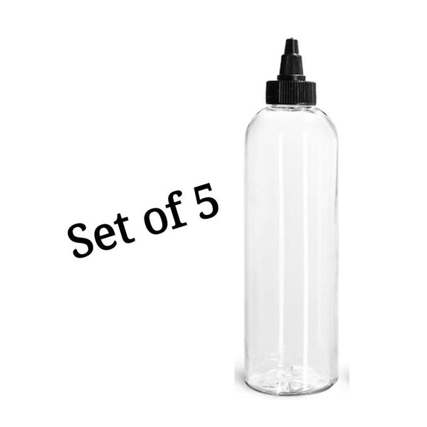 16oz Clear Plastic Bottles with Black Black Twist Top Dispensing Caps - Set of 5