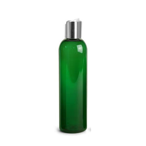 8oz Green Plastic Bottles with Silver Disc Dispensing Caps - Set of 12