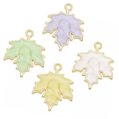 Gold Multi Color Pearl Enamel Leaf Jewelry Bracelet Necklace Charms